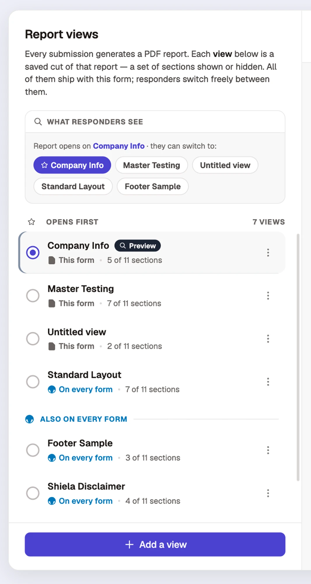 Report views, third generated design