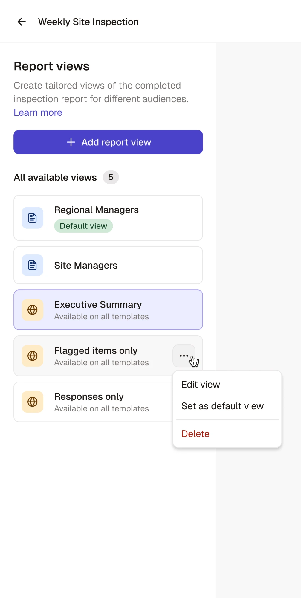 Report views in one combined list
