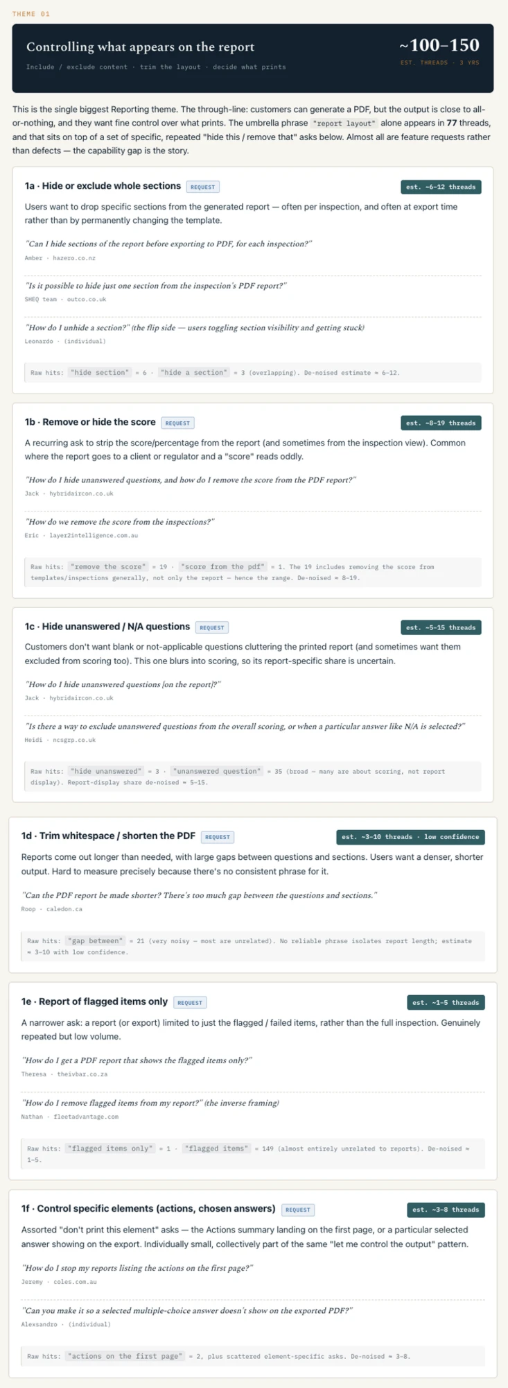 Customer feedback theme: controlling what appears on the report
