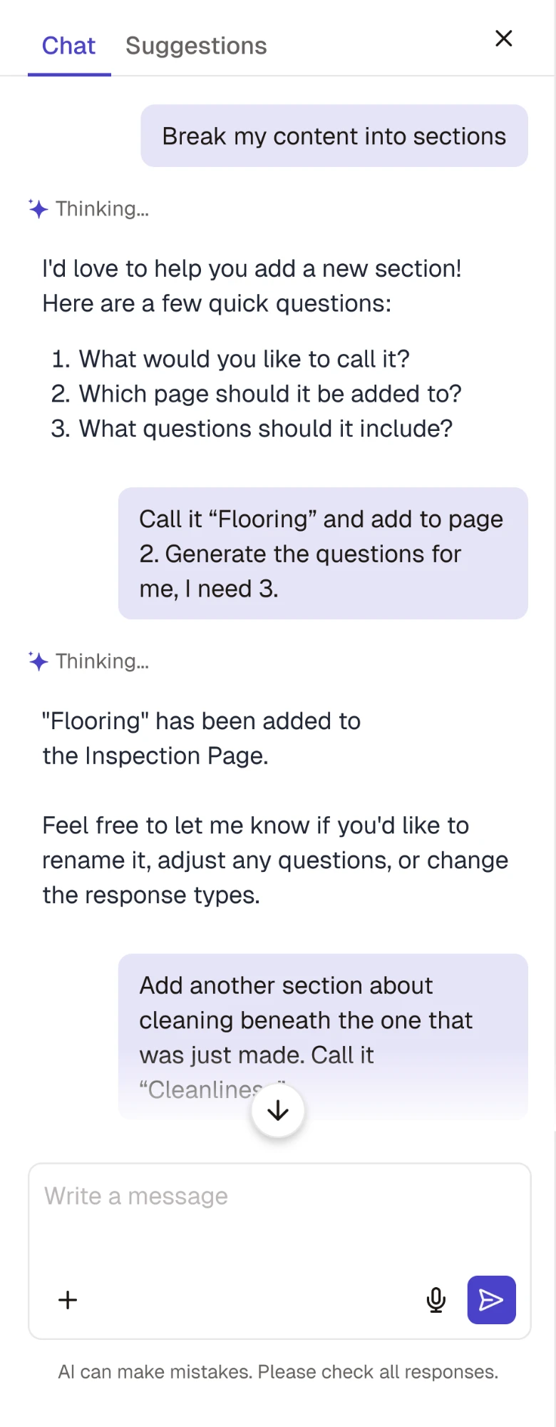 Chat and suggestions screen