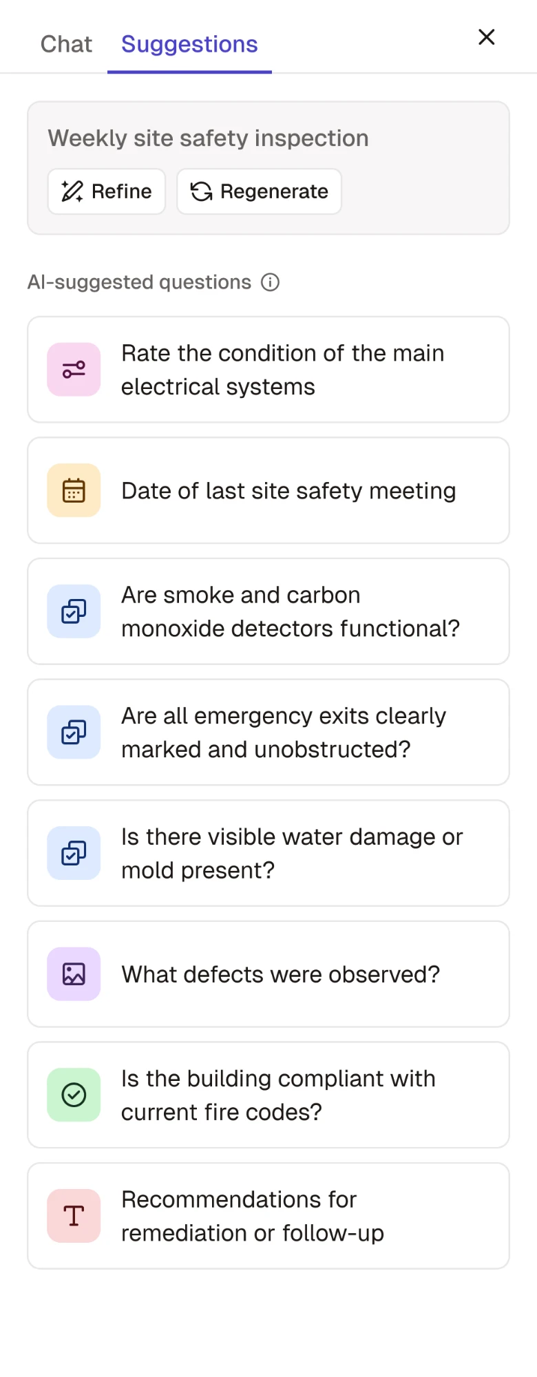 Chat and suggestions screen