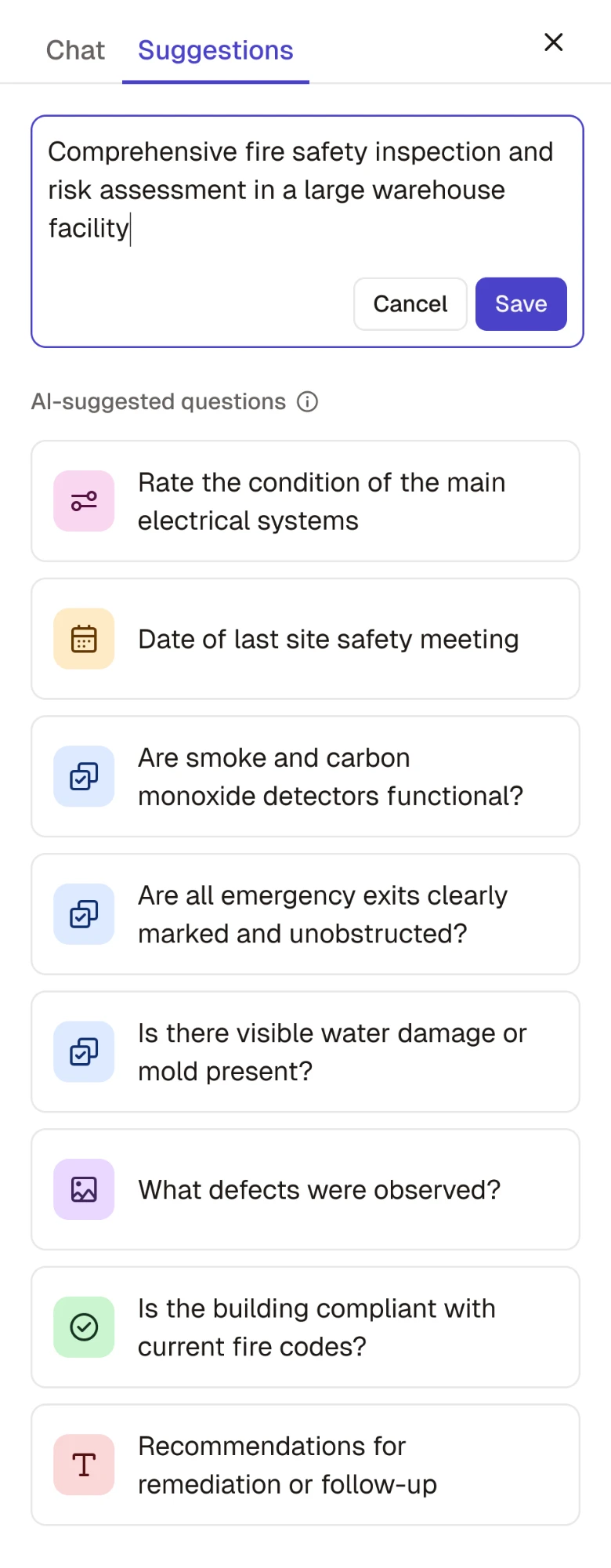 Chat and suggestions screen
